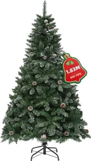 Kunstkerstboom met sneeuw en dennenappels - 183 cm
