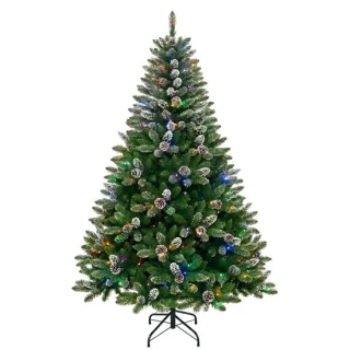 Kunstkerstboom met sneeuw en dennenappels groen