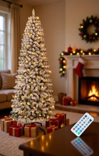 Kunstkerstboom met sneeuw en ledverlichting 183 cm