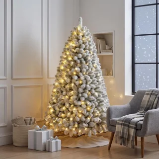 Kunstkerstboom met sneeuw en verlichting 183 cm