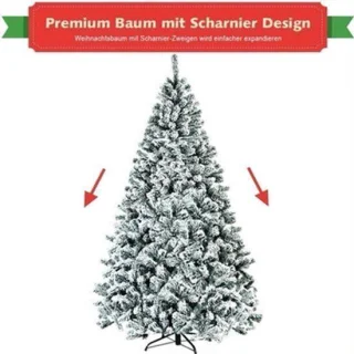 Kunstkerstboom met sneeuwbedekte takken en metalen standaard