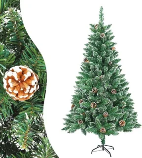 Kunstkerstboom met sneeuweffect en dennenappels