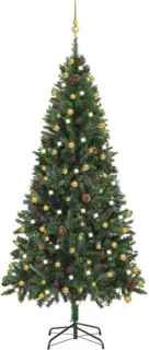 Kunstkerstboom met verlichting en kerstballen 210 cm groen