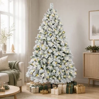 Kunstkerstboom met verlichting en sneeuw 235 cm
