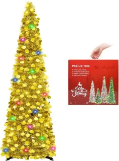 Kunstkerstboom met verlichting goud 150 cm