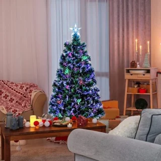 Kunstkerstboom met vezelverlichting 120 cm groen