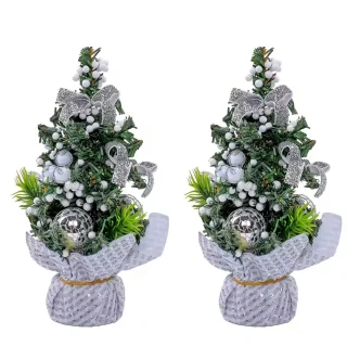 Kunstkerstboom mini 20 cm - set van 2 - zilver
