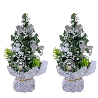 Kunstkerstboom mini 20 cm - set van 2 - zilver