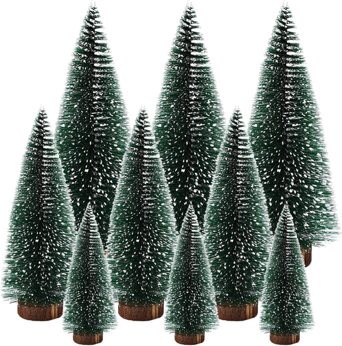 kunstkerstboom mini dennenboom met houten sokkel 10-20 cm set van 9