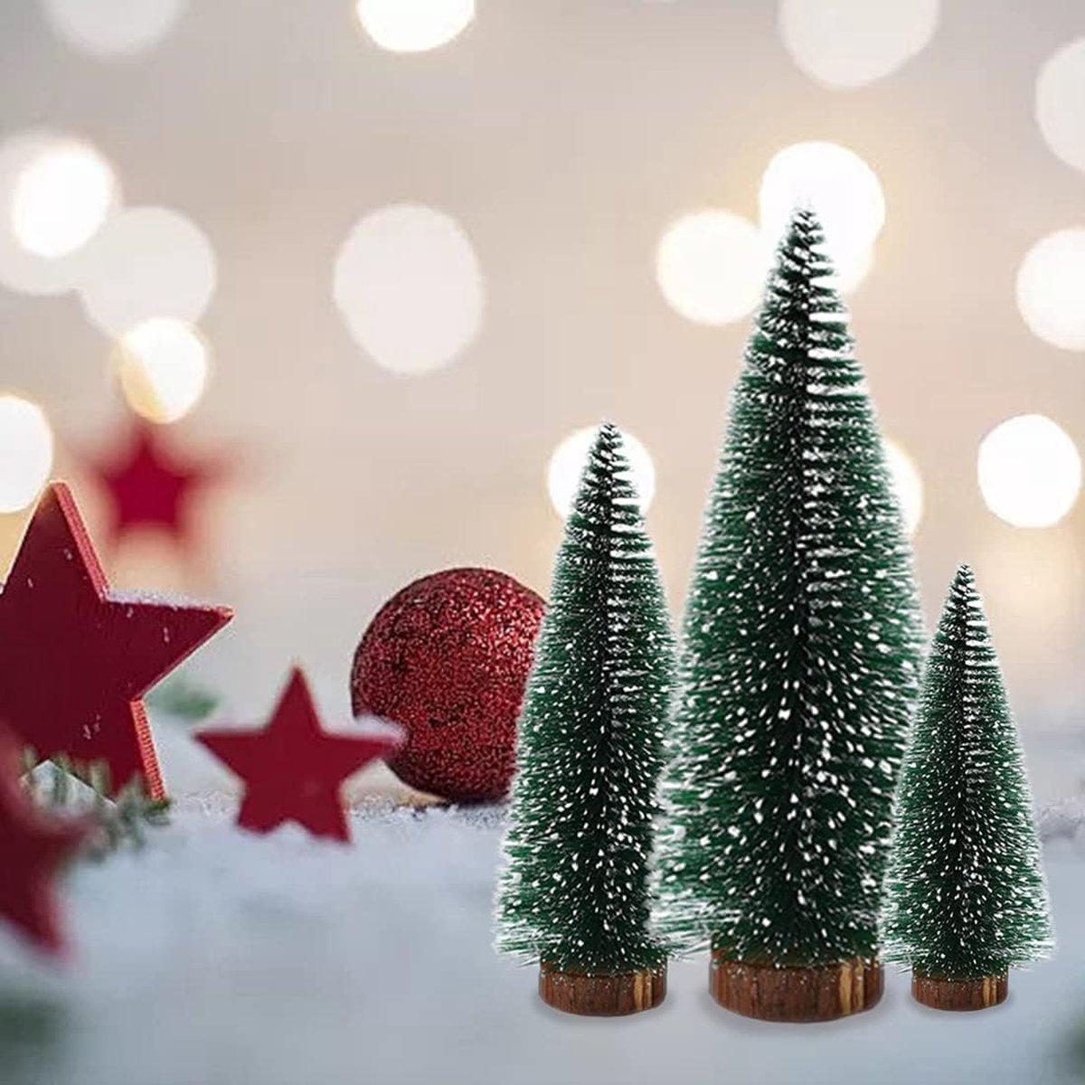kunstkerstboom mini dennenboom met houten sokkel 10-20 cm set van 9
