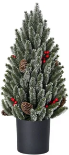 Kunstkerstboom mini met dennenappels, rode bessen en plantenbak 50 cm