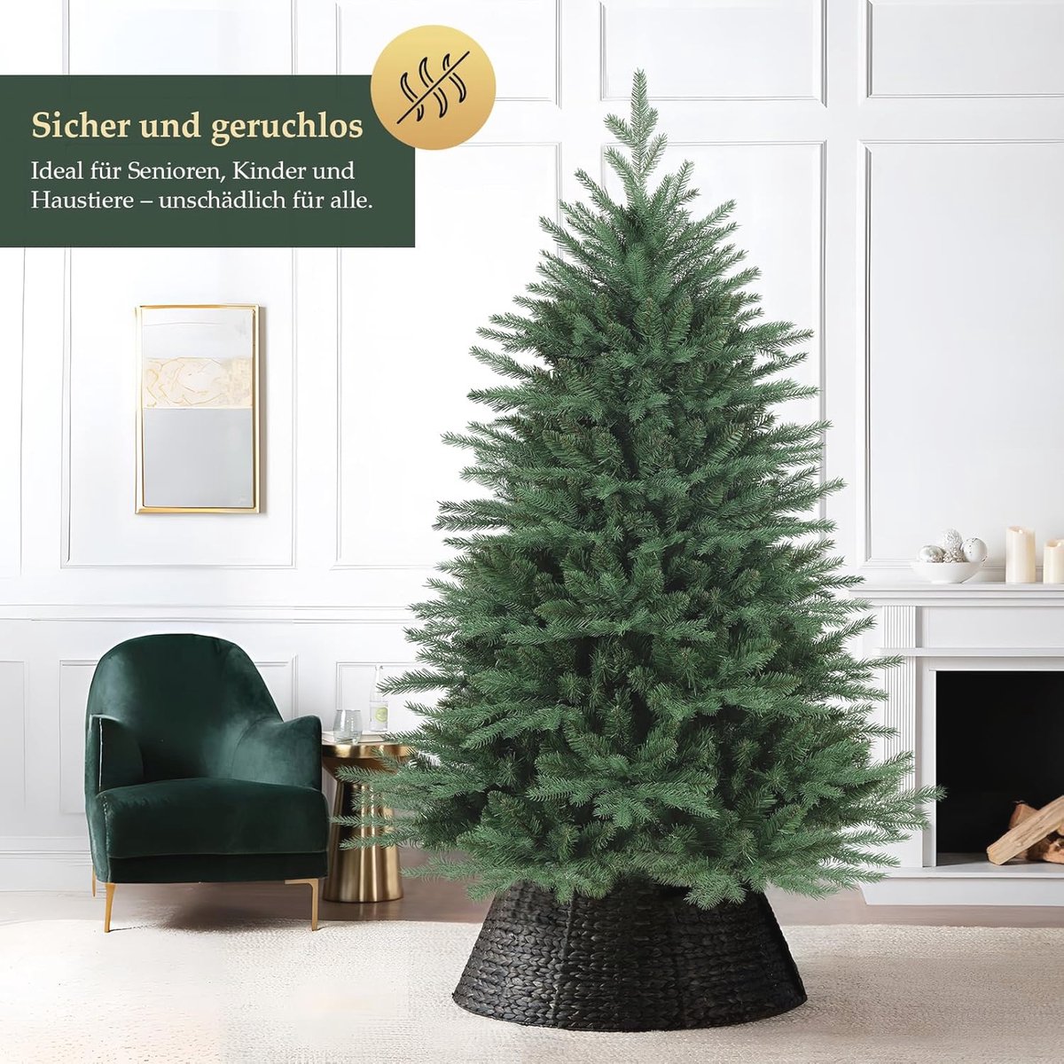 Kunstkerstboom Nordmann 120 cm met houten standaard