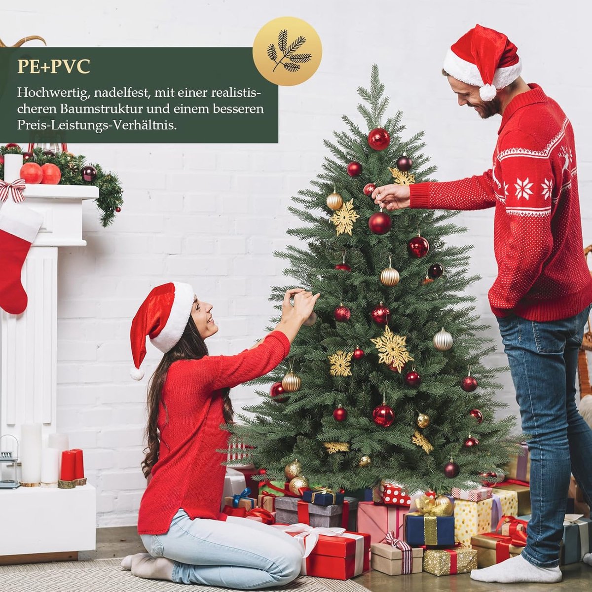 Kunstkerstboom Nordmann 120 cm met houten standaard