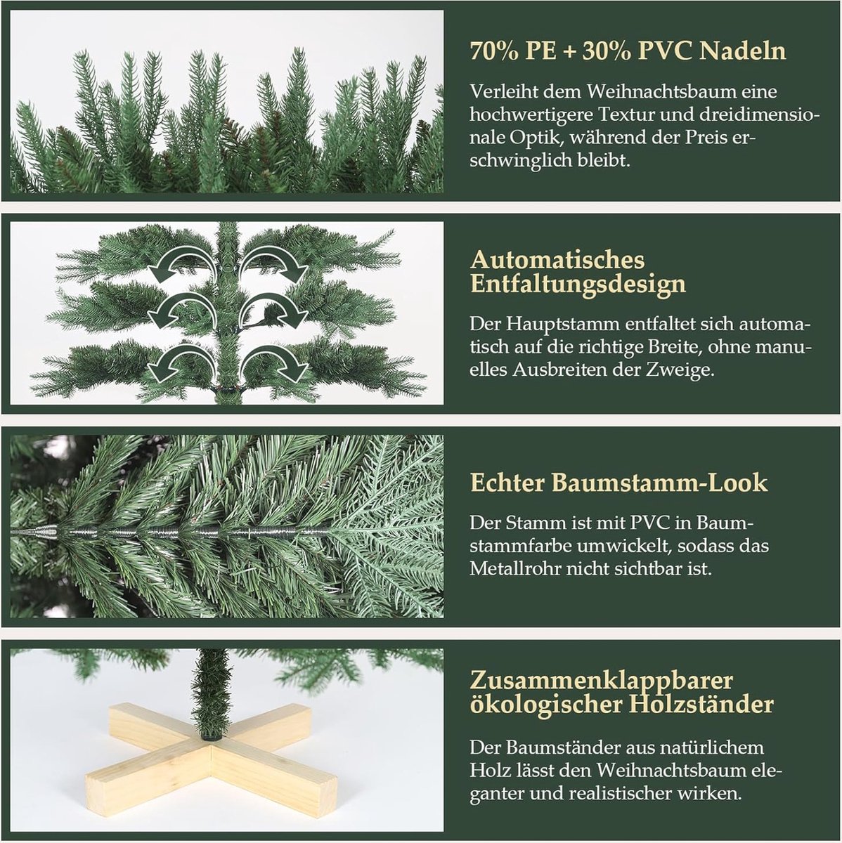 Kunstkerstboom Nordmann 120 cm met houten standaard