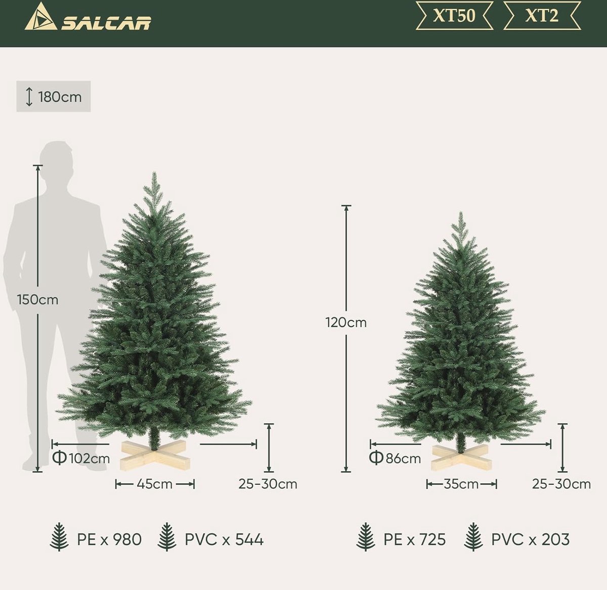 Kunstkerstboom Nordmann 120 cm met houten standaard