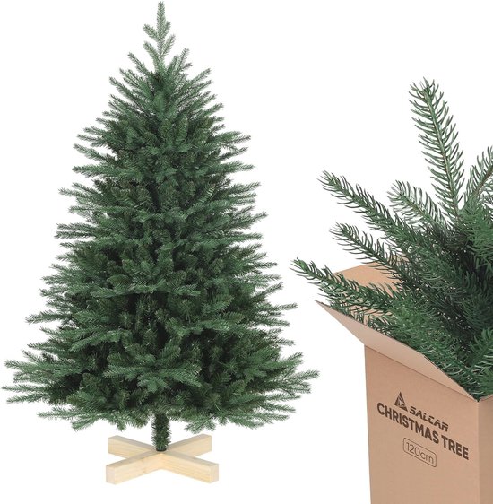 Kunstkerstboom Nordmann 120 cm met houten standaard