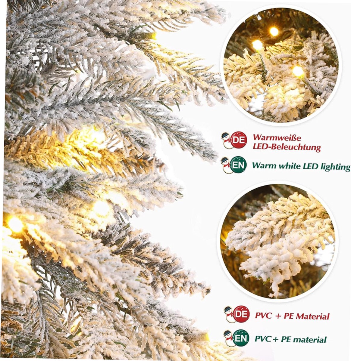 Kunstkerstboom PE/PVC 210 cm wit LED verlichting