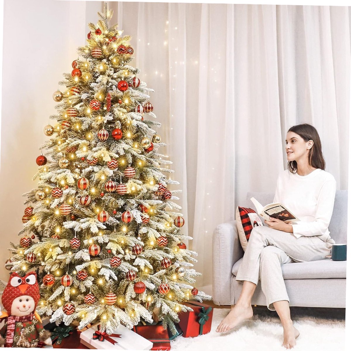 Kunstkerstboom PE/PVC 210 cm wit LED verlichting