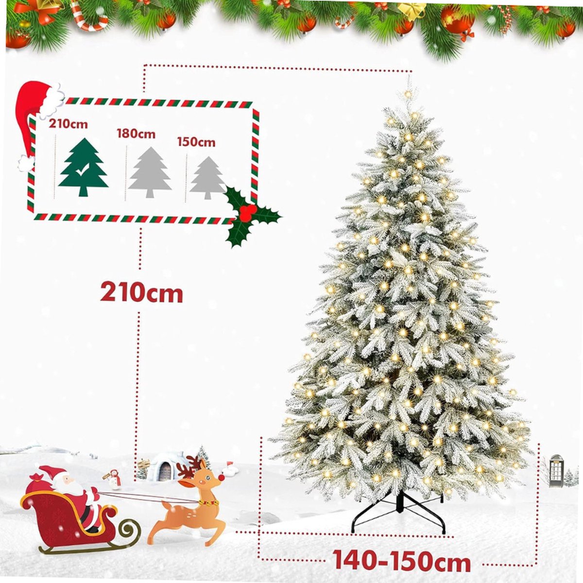 Kunstkerstboom PE/PVC 210 cm wit LED verlichting