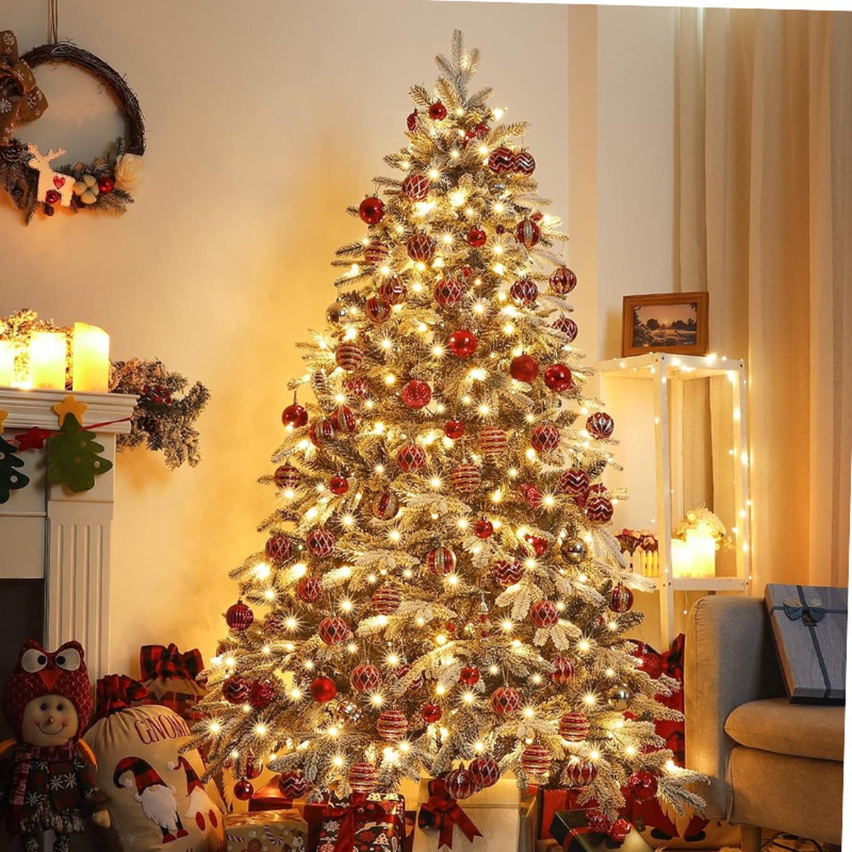 Kunstkerstboom PE/PVC 210 cm wit LED verlichting