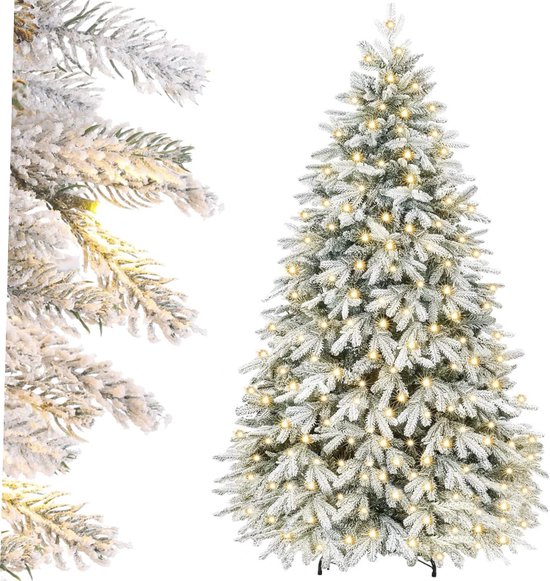 Kunstkerstboom PE/PVC 210 cm wit LED verlichting