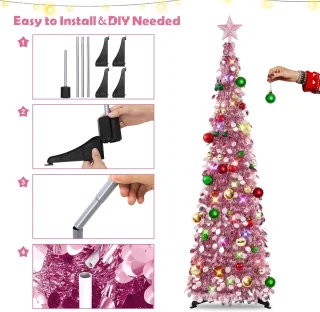 Kunstkerstboom Pop-up 150 cm Rosegoud met standaard