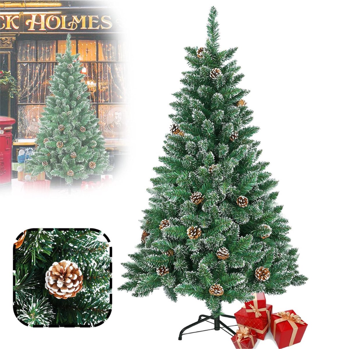 Kunstkerstboom PVC 180 cm Sneeuweffect Dennenappels