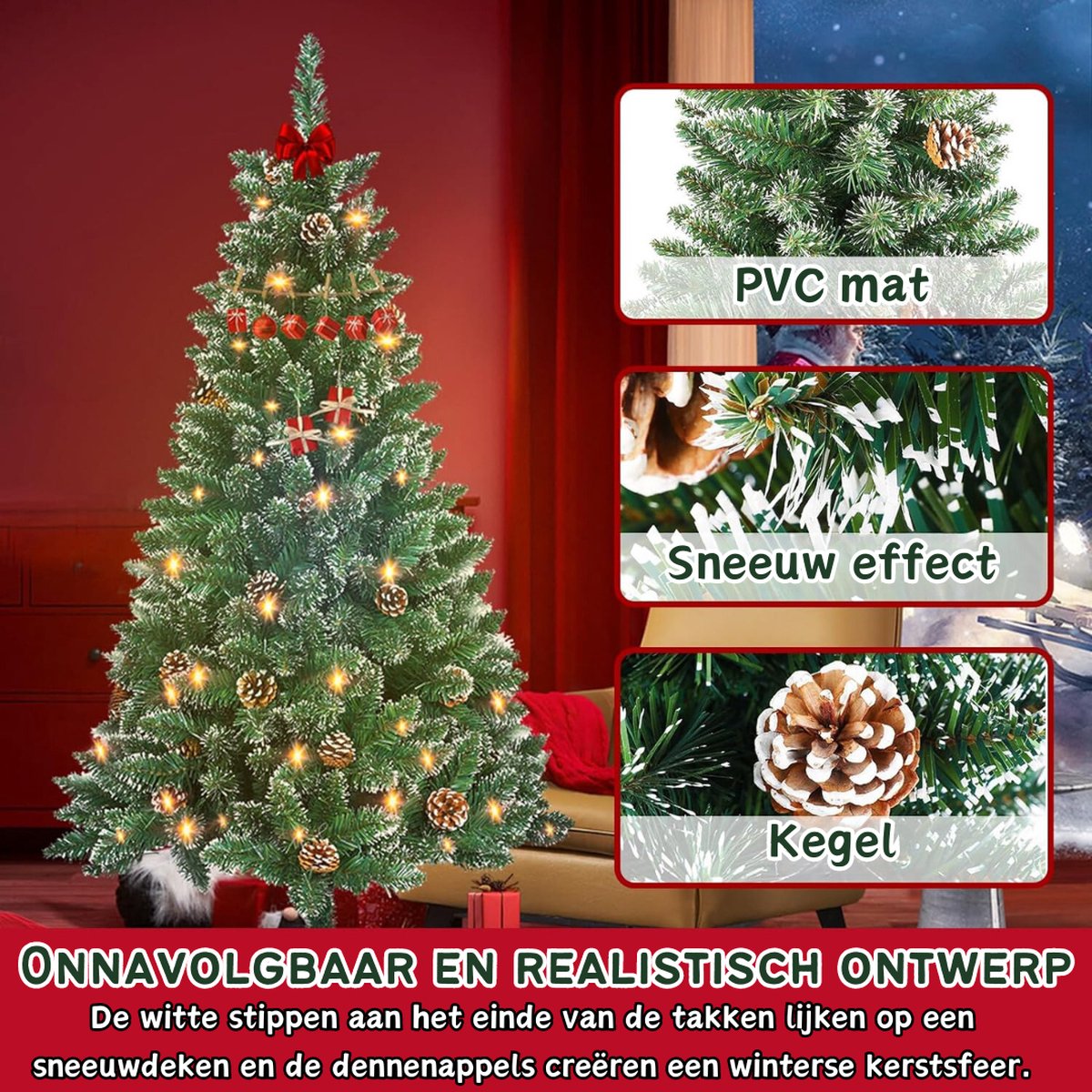 Kunstkerstboom PVC 180 cm Sneeuweffect Dennenappels