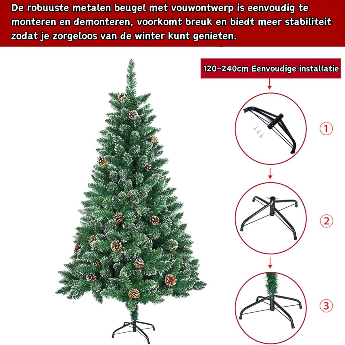 Kunstkerstboom PVC 180 cm Sneeuweffect Dennenappels