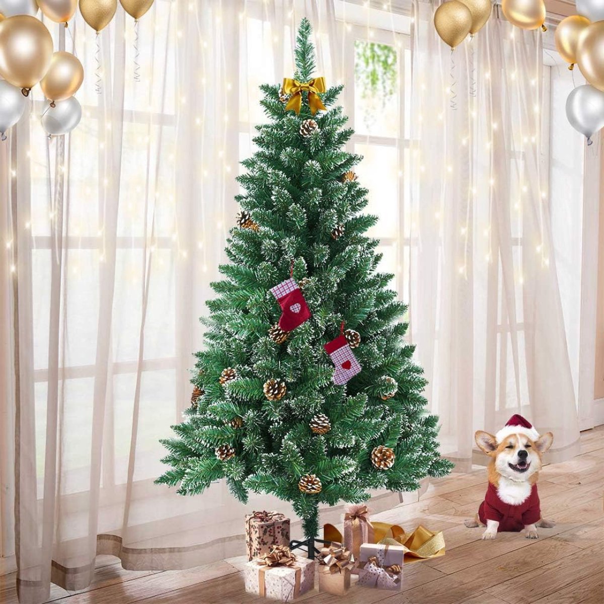 Kunstkerstboom PVC 180 cm Sneeuweffect Dennenappels