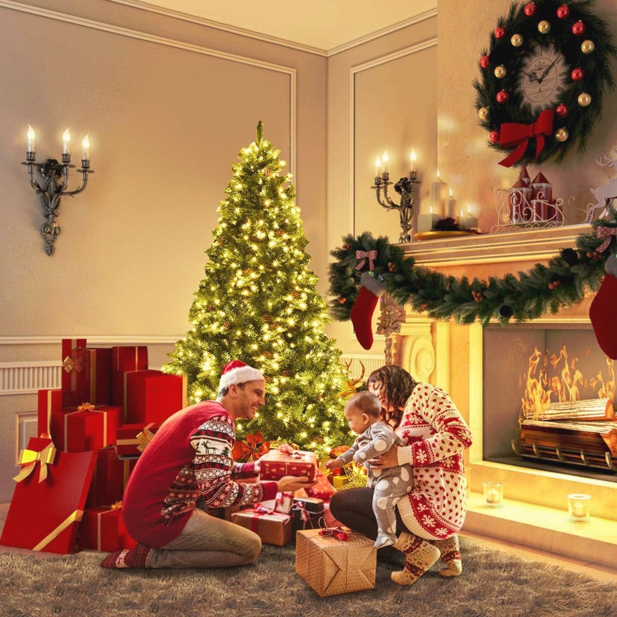Kunstkerstboom Realistische Dennenboom met Verlichting 210-240 cm