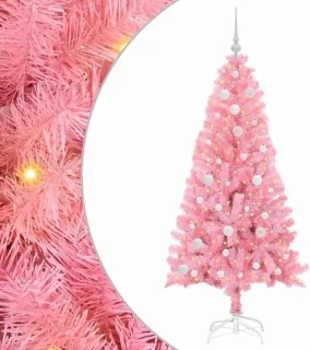 Kunstkerstboom roze 150 cm met warme ledverlichting