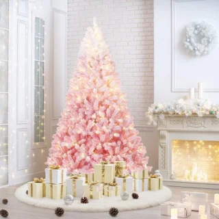 Kunstkerstboom roze met sneeuw effect