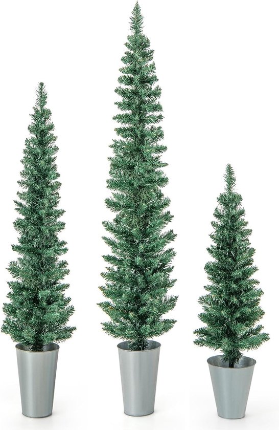 Kunstkerstboom set 3 stuks 90-150 cm met metalen sokkel groen
