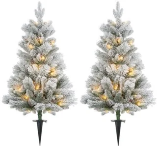 Kunstkerstboom set van 2 met dennenappels en rode bessen