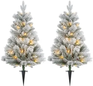 Kunstkerstboom set van 2 traditionele kerstboom 107 cm groen/wit