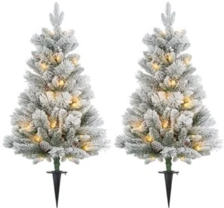 Kunstkerstboom – set van 2 – traditionele kerstboom – 107 cm – groen/wit