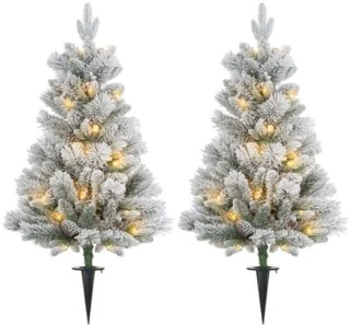 Kunstkerstboom set van 2 traditionele kerstboom 107 cm groen/wit