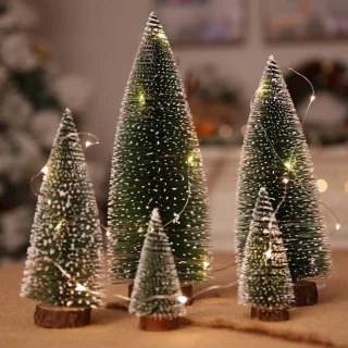Kunstkerstboom set van 5 – sisal sneeuw met houten basis