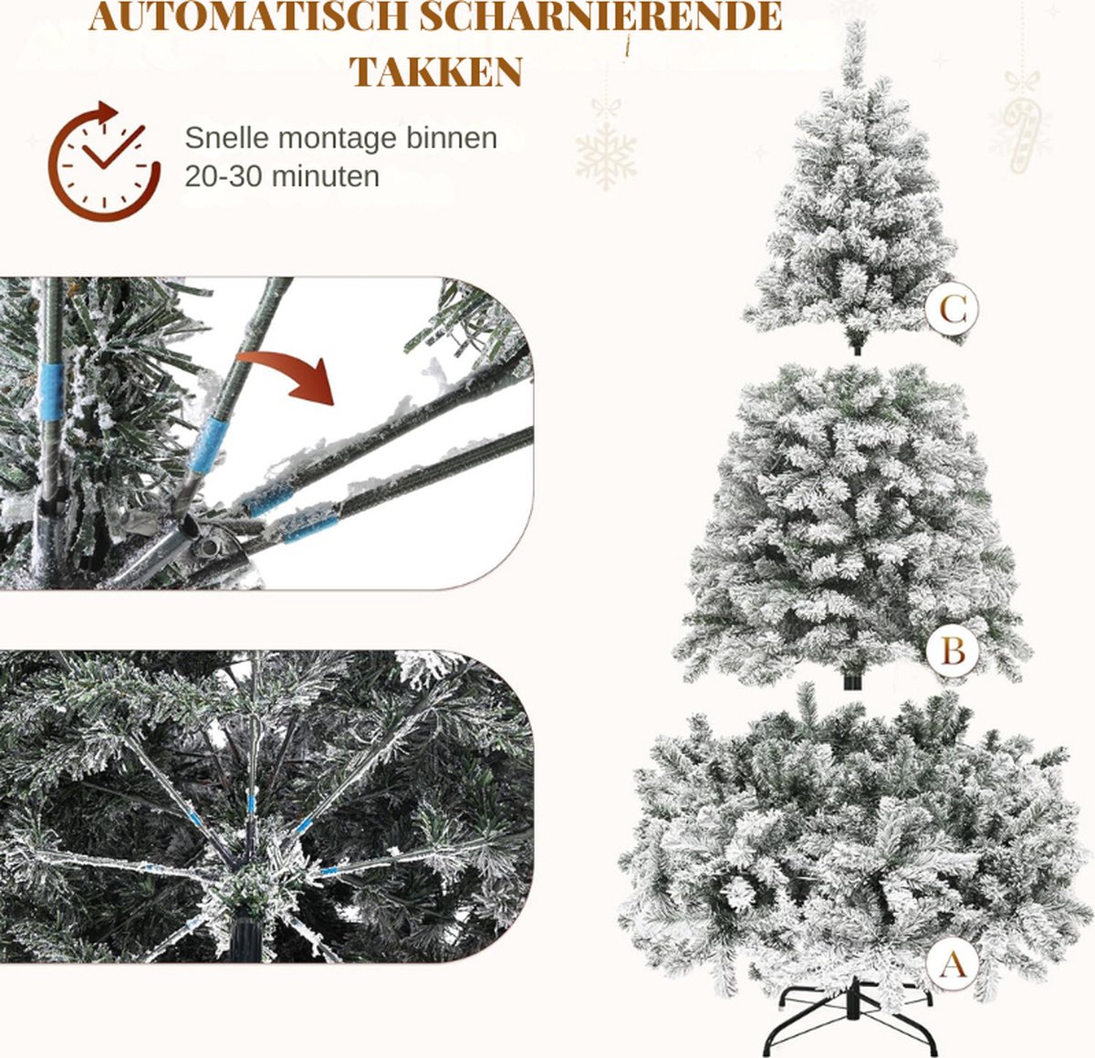 kunstkerstboom sneeuw 182 cm vouwbaar met standaard