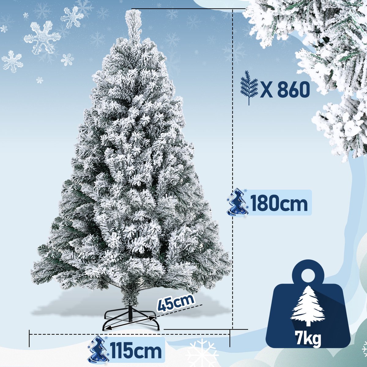 Kunstkerstboom Sneeuwden PVC 180 cm met metalen standaard