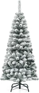 Kunstkerstboom sneeuwvlokken, slank model, 140 cm wit/groen