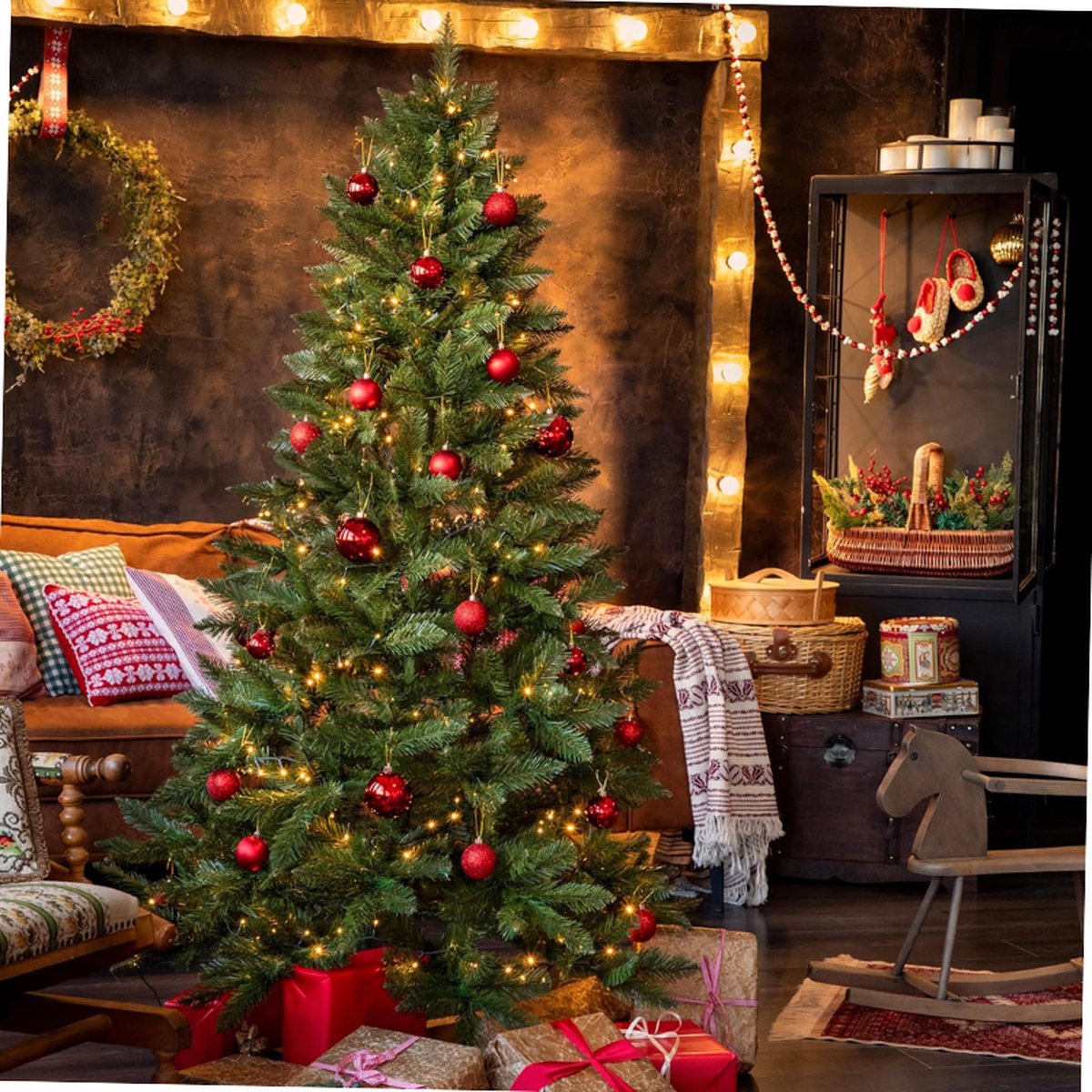 Kunstkerstboom Spar 220 cm Met Houten Stand Made in EU