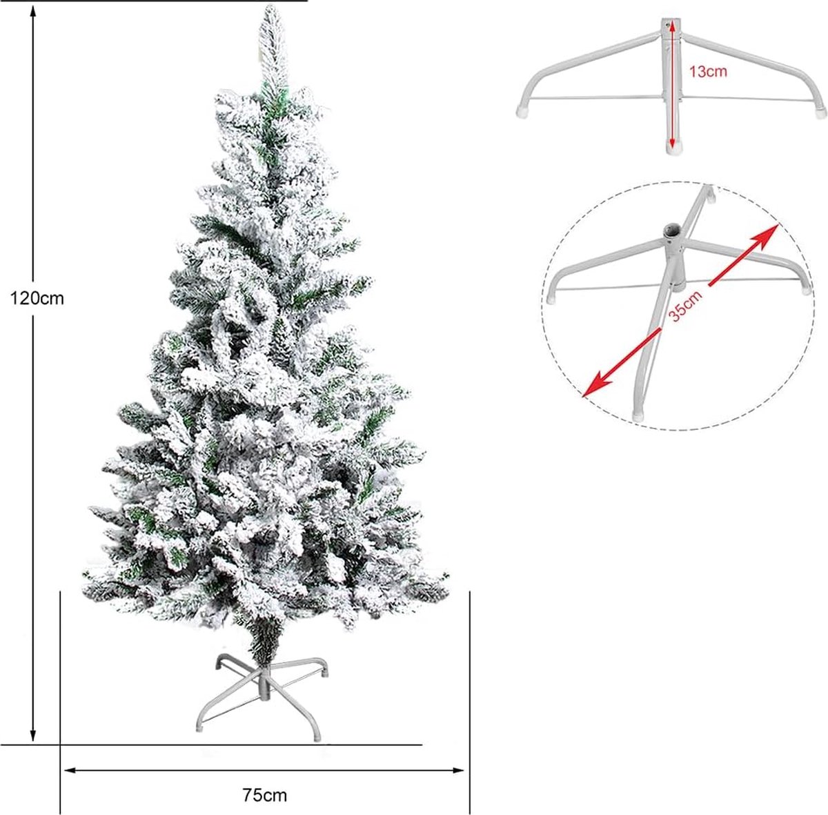 Kunstkerstboom wit 120 cm PVC metaal