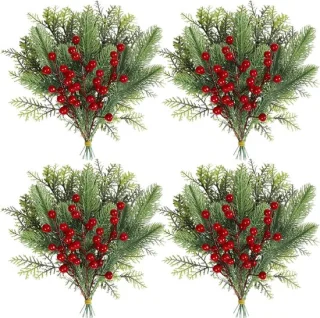 Kunstkersttakken met bessen - nep dennentakken - 72 stuks - groen