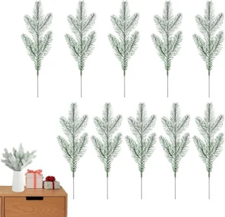 Kunstmatige besneeuwde dennentakken, 10 stuks, groen