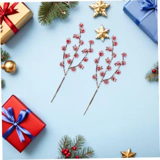 Kunstmatige bessentakken voor kerstdecoratie – 12 stuks – rood