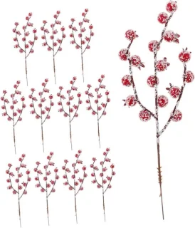Kunstmatige bessentakken voor kerstdecoratie – 12 stuks – rood