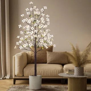 Kunstmatige bloesemboom met warme witte verlichting