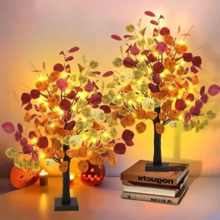 Kunstmatige bomen met LED-verlichting 61 cm herfstkleuren